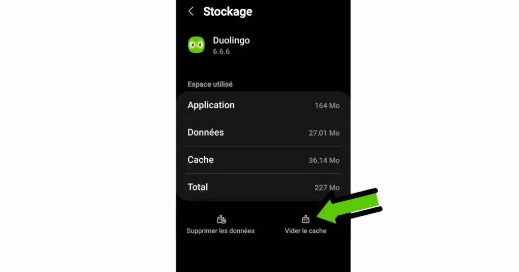 Vider le Cache aplication Doulingo Android